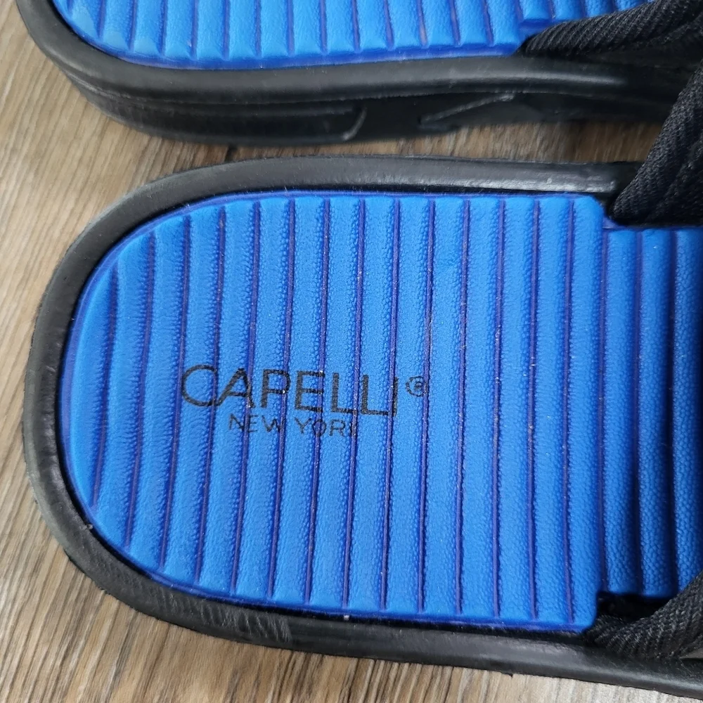 Capelli new york boy slip on sandals size 13 US adjustable black blue flip flops